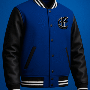 ECHOED Blue Varsity Jacket – Greek Statue Flame Art